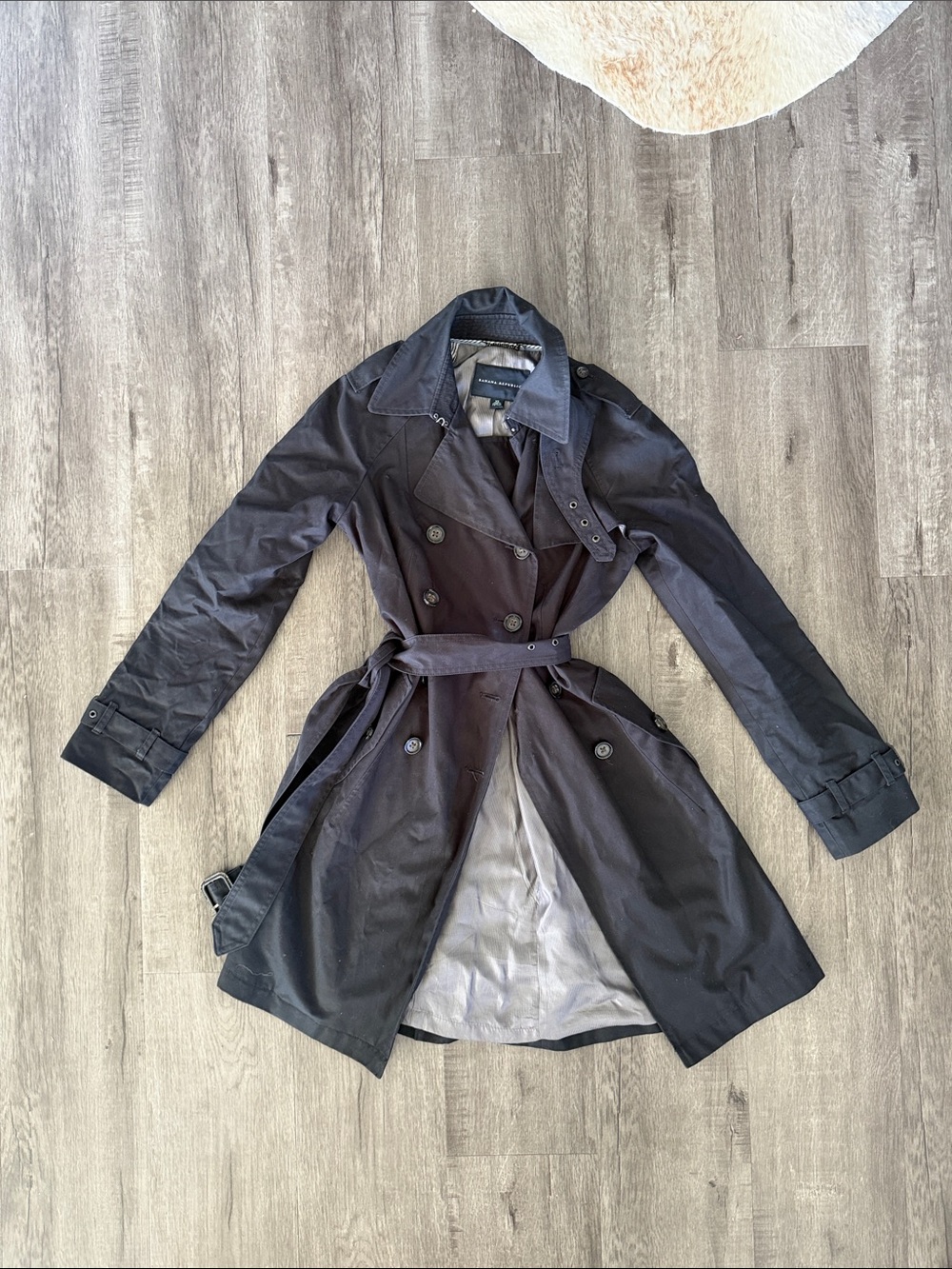 Banana Republic Black Double-Breasted Trench with Belt